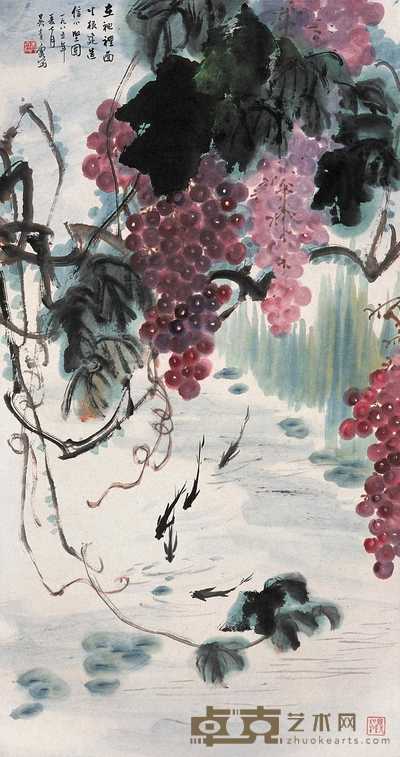 吴青霞 1985年作 葡萄 立轴 89×47.5cm